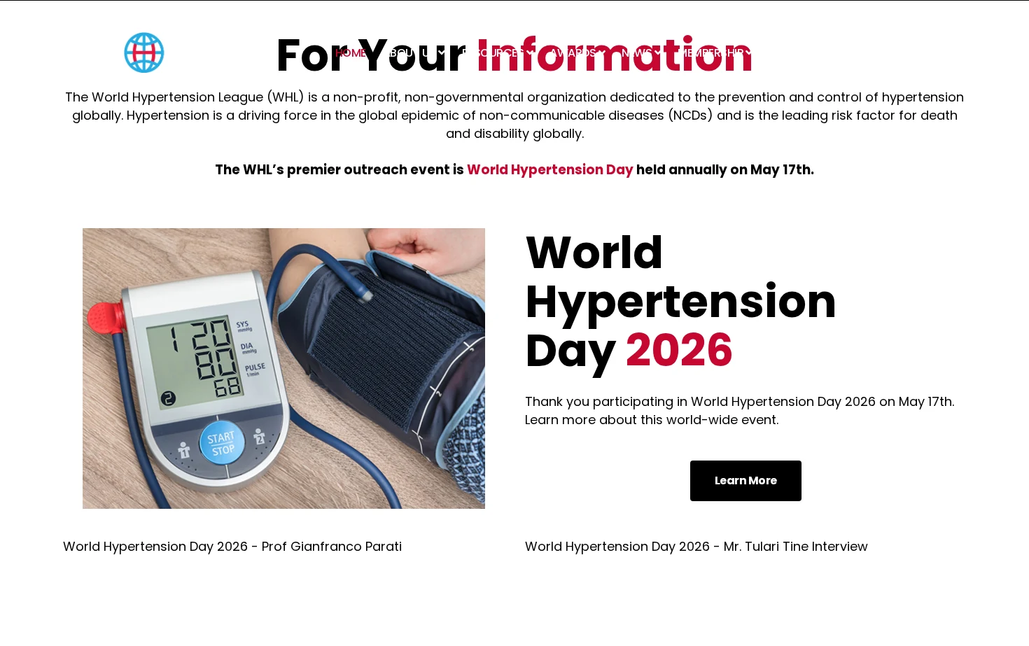 World Hypertension League 页面快照